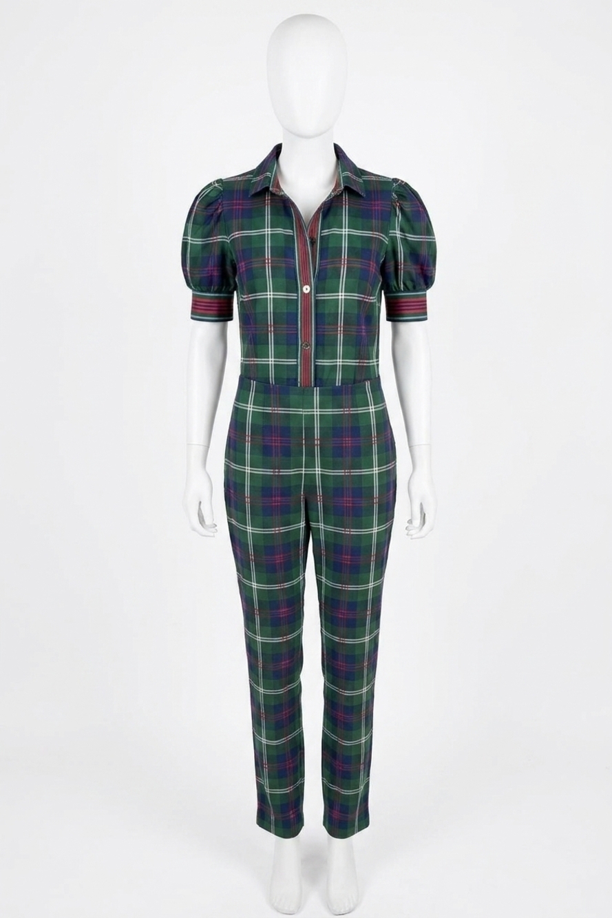 NEW GRETCHEN SCOTT puff sleeve top - middleton plaid in green